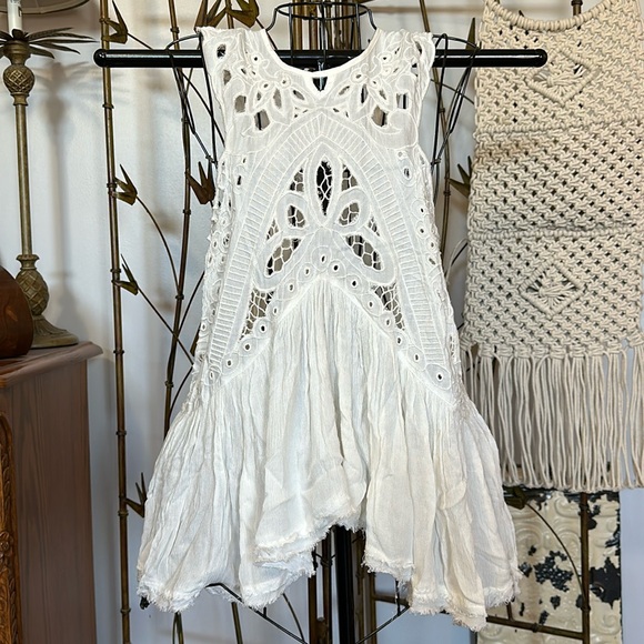 Free People Tops - Free People Mock Neck Lace Sleeveless Peplum Top Split Open Back Boho.  NWOT XS.